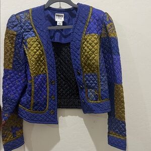Vintage Quilted Patchwork Blazer - Blue and Brown